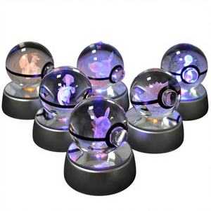 Pokemoned 3D boule de cristal Pikachu Gengar Mew Mewtwo Figurines Base de lampe <span class=keywords><strong>Pokeball</strong></span> 3D Pokemoned boule de verre Statue enfants cadeau - Product Image 1