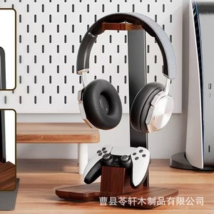 Wooden desktop headphone holder with game <b>controller</b> <b>stand</b>, home-use wooden integrated headphone and <b>controller</b> holder storage - Product Image 1