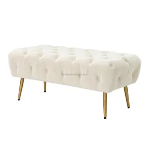 บ้านนอร์ดิกกํามะหยี่สีขาว Tufted ออตโตมันในร่มการออกแบบที่ทันสมัยผ้ารองเท้าม้านั่งสําหรับห้องนั่งเล่นและห้องนอน