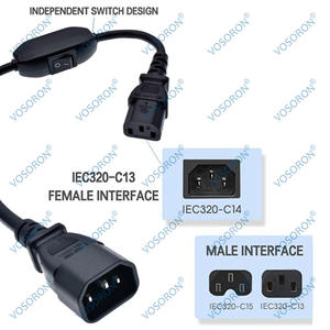 Dây cáp điện IEC 320 C14 để C13 PDU up điện mở rộng cáp với on off chuyển đổi 10A - Product Image 5