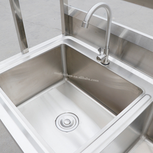 <span class=keywords><strong>Fregadero</strong></span> Doble de Acero Inoxidable para Cocina Comercial con Grifo, Superficie Cepillada Hecha a Mano, Soporte Independiente y Patas Ajustables - Product Image 3