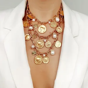 春季沙滩珍珠领子珠宝系列复古厚重的金色头饰项链女士大牌吊坠项链