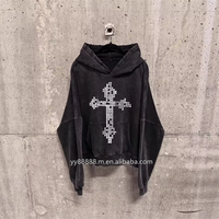 Sudadera con capucha de algodón pesado de 600 GSM para hombre, negra desgastada, con cremallera, estilo oversize y holgado, de alta calidad OEM, proveedor personalizado de 1 pieza