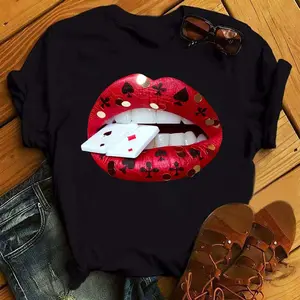 Elegant Lips Eyes Print Graphic Blouse Shirts Women O Neck Short Sleeve Basic Top Summer Casual Clothes Kiss Streetwear Shirt