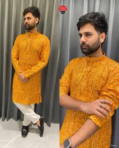 Kurta เรยอนหรูหราพร้อมลายพิมพ์บันดานิสุดพิเศษและการเน้นฟอยล์สำหรับงานแต่งงานงานเลี้ยงเทศกาลโอกาสที่เหมาะสมอื่นๆ - Product Image 1