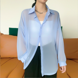 Camisa de Protección Solar de Verano para Mujer, Chifón Ligero y Transpirable, Manga Larga, Talla Grande, Blusas de Color Sólido para Mujer, de Fábrica - Product Image 6
