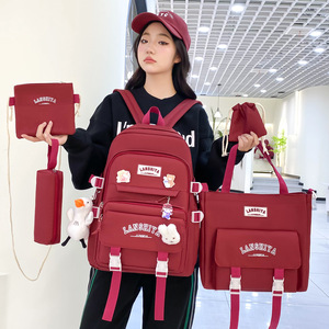 Mochila de Nylon Fashion Bonita Conjunto de 5 Peças <span class=keywords><strong>14</strong></span> Polegadas Impermeável com Forro de Poliéster Bolsa de Ombro Estojo de Lápis Bolsa Tote - Product Image 6