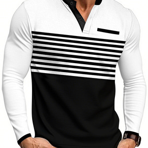 Camiseta informal de manga larga con cuello en V y bloques de color a rayas para hombre, de corte ajustado y con estampado para uso informal. - Product Image 2
