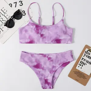 Kleine Hoeveelheid Op Maat Gemaakte Tie Dye Bikini One Shoulder Nieuwste Ontwerp Hoge Taille Vrouwen Sexy Zwemkleding Strandkleding