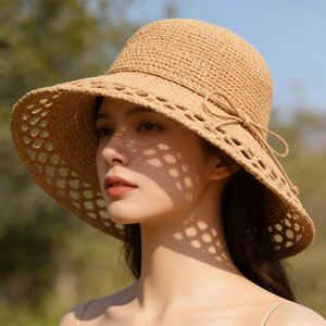 Chapeau de pêcheur en tricot à dôme pour femme, classique, printemps/été, fin, respirant, <span class=keywords><strong>ceinture</strong></span> fine, visière large - Product Image 2