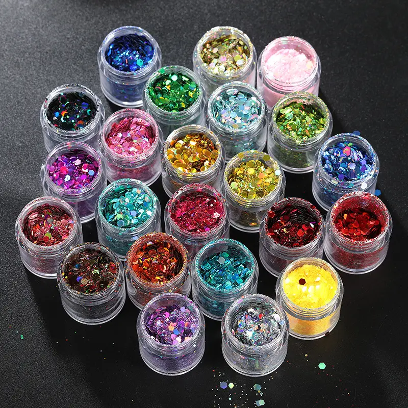 2024 couleurs personnalisées pas de colle attachée grosses paillettes brillantes fluorescentes paillettes pour ongles Art