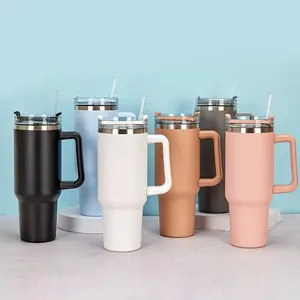 Tazas de acero inoxidable con tapa y pajita para viaje, vaso aislado al vacío con logotipo personalizado, 40 Oz, 2023