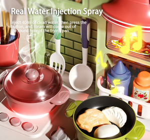 Ensemble de <span class=keywords><strong>cuisine</strong></span> de jeu d'imitation pour enfants, ensemble de <span class=keywords><strong>cuisine</strong></span> de luxe avec pulvérisation de vapeur, lumières et sons, boutons rotatifs, mini station de cuisson de table - Product Image 2
