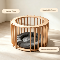 Table basse intégrée 2 en 1 et lit pour chat, table d'appoint en bois avec plateau en verre rond, mobilier de couchage pour animaux de compagnie d'intérieur pour salon