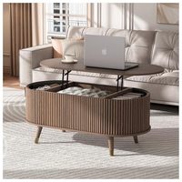 Table basse relevable ovale moderne en noyer foncé, durable, avec rangement dissimulé et hauteur réglable, pour salon