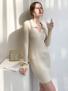 Abito da <span class=keywords><strong>donna</strong></span> elegante casual con scollo a V e maniche lunghe, <span class=keywords><strong>in</strong></span> <span class=keywords><strong>maglia</strong></span> a costine, vestito aderente, maglieria all'ingrosso - Product Image 2