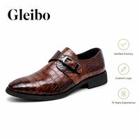 Chaussures à boucle simple en cuir croco gaufré, dessus en PU texturé, semelle intermédiaire et extérieure en caoutchouc, chaussures de ville formelles pour hommes OEM ODM