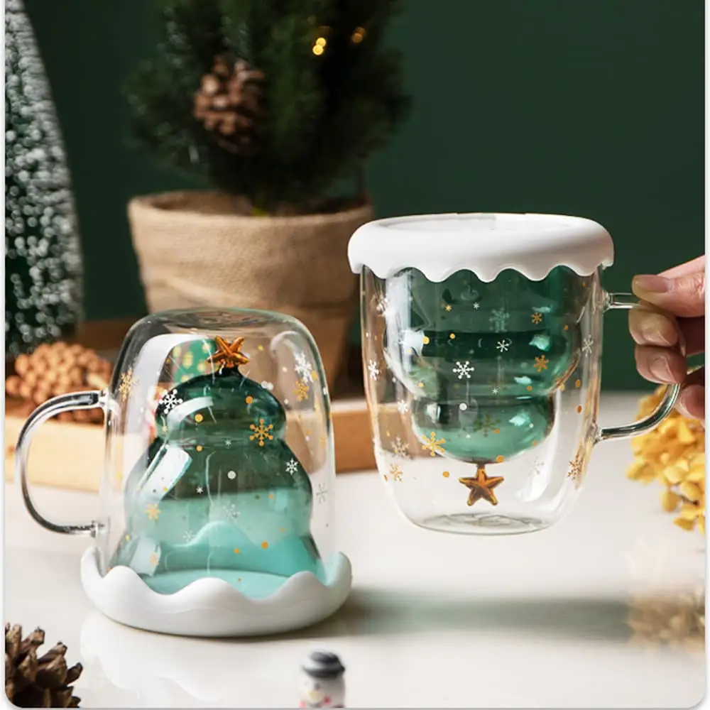 El mejor regalo, taza de leche, taza de Espresso de vidrio con aislamiento de doble pared, pesadilla antes del árbol de Navidad, tazas bonitas de café para adultos y niños
