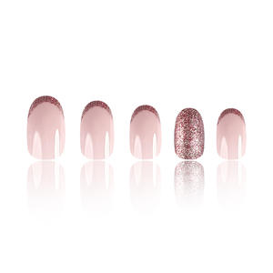 Faux ongles français étincelants à tête ronde courte, 24 pièces, avec colle pailletée, couverture complète, presse amande, avec vagues - Product Image 4