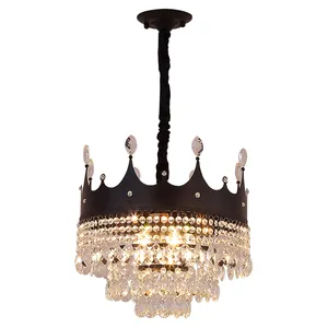 Pingente com design de império, luminária com diamantes dourados, coroa preta, lustre de cristal de luxo, lâmpadas antigas, para sala de jantar, hom