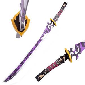 MS Genshin Impact Wooden Cosplay Prop Raiden Shogun Katana Bamboo Sword - Product Image 1