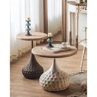 Table basse ronde vintage en bois, style nordique rustique, durable, avec base en métal en forme de goutte d'eau, pour le salon