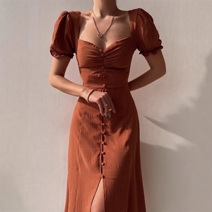 Vestidos midi de mujer con cuello en V y abertura, de nueva colección primavera-verano, a la moda - Product Image 2