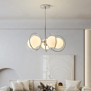 Lustre LED en verre à haricots magiques, style nordique vintage, tendance, hauteur réglable, lumière blanc chaud à intensité variable, minimaliste, moderne, moyen - Product Image 2