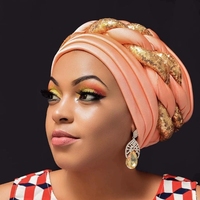 22 Colores Moda Multicapa Étnica Turbante Gorro Pañuelo para la Cabeza Bandana Pañuelo para el Cabello Gorro con Trenza de Lentejuelas de Capas Espaciales Sombreros Africanos