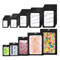 Bolsa de papel de aluminio resellable para almacenamiento de alimentos, bolsa de mylar transparente con agujero para colgar, color negro mate