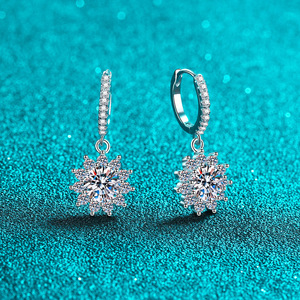 Pendientes de gota de moissanita de girasol, pendientes de aro de flor de Plata de Ley 925 para mujer, regalos al por mayor - Product Image 4