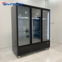 Congélateur vertical commercial noir à trois portes vitrées pour viande, avec conception de barres robustes, grande capacité, dégivrage automatique, vitrine