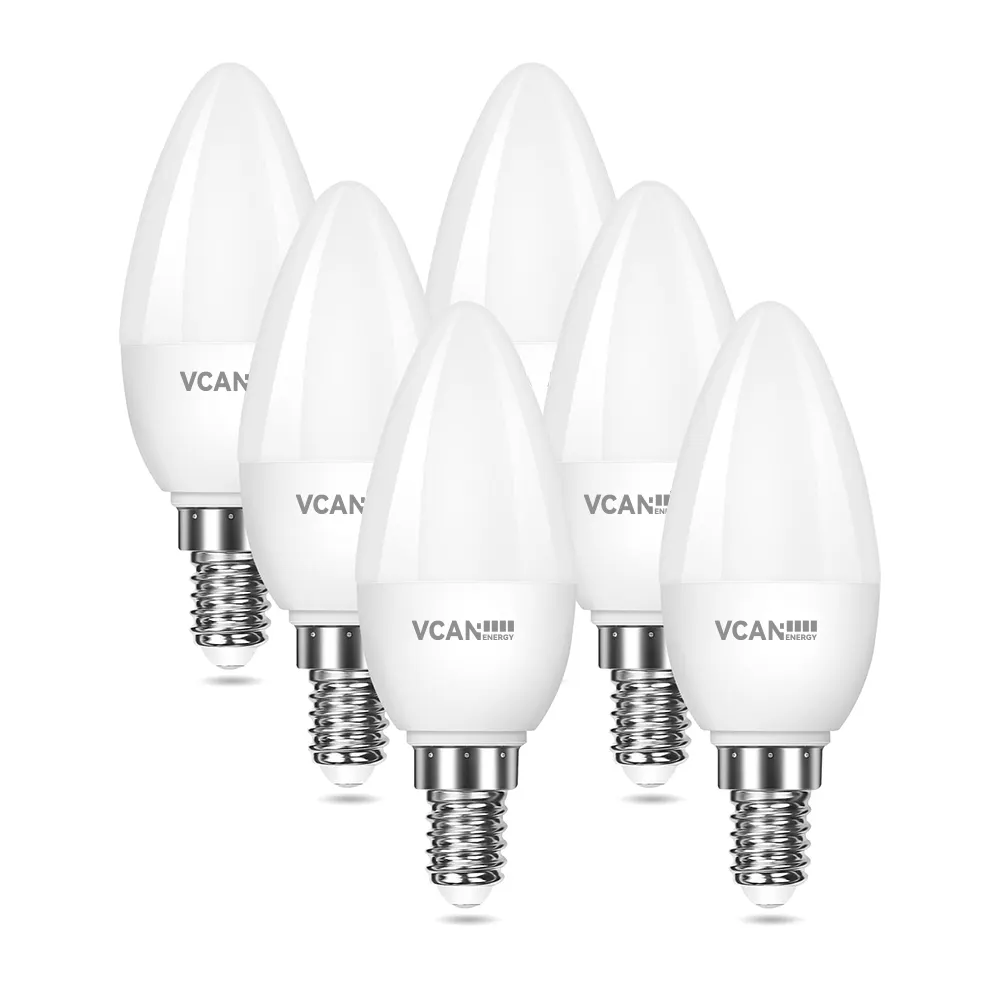 VCAN E14 LED olmayan kısılabilir mum ampuller 5W 5000K günışığı beyaz 470lm 40W eşdeğer enerji tasarrufu dekoratif Led ampul