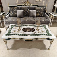 Ensemble de canapés de salon de luxe royal antique 7 places, en tissu blanc et or, original