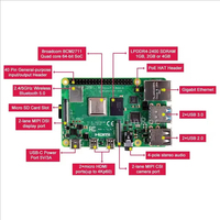 Raspberry Pi 4 Modelo B Original, 1GB/2GB/4GB/8GB RAM, CPU de Cuatro Núcleos a 1.5GHz de 64 bits, Compatible con WIFI y Bluetooth 5.0, Placa de Desarrollo