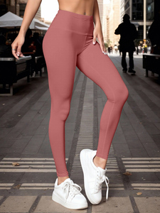 Leggings da donna XXL a vita alta senza cuciture Yoga eleganti pantaloncini da ginnastica rosa Spandex/Nylon per Fitness ed esercizio - Product Image 5