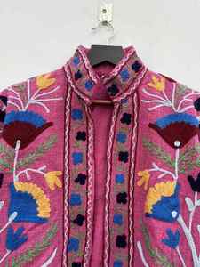 Handmade Women's Slim-Fit Autumn Jacket Coat Floral Suzani Embroidery Printed Knitted Fleece Fabric <b>Quilted</b> Cotton Filling New - Product Image 3