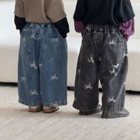 Celana Denim Anak-anak Longgar Model Kaki Lebar Gaya Korea Anak Laki-laki Perempuan Koleksi Musim Gugur 2026 Baru Musim Semi/Musim Gugur Kasual Panjang
