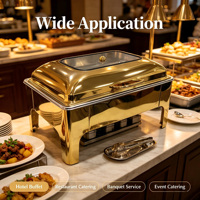 Luxuriöser Goldener Brenner 9L Rechteckiger Edelstahl Buffet Chafing Dish Warmhaltebehälter für Hotel Restaurant Catering