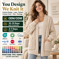 Cardigan en tricot torsadé sur mesure pour femme, coupe oversize, devant ouvert, long, en tricot épais avec poches OEM ODM