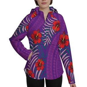 Giacca da <span class=keywords><strong>Donna</strong></span> alla Moda Personalizzabile Taglie Forti Lunga con Cappuccio Stampa su Richiesta Motivo Polinesiano Plumeria - Product Image 3