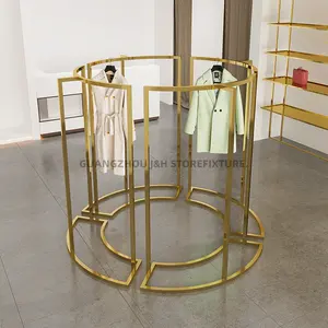 Fábrica venda quente Vestido Stand Display Brilhante Ouro Boutique Loja Design Idéias Para Vestuário Display Rack Rust-resistente