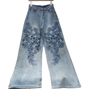 Pantalon long en <span class=keywords><strong>jean</strong></span> taille haute à jambe <span class=keywords><strong>large</strong></span> et droite <span class=keywords><strong>pour</strong></span> <span class=keywords><strong>femme</strong></span>, orné de strass taille <span class=keywords><strong>ronde</strong></span>, design tendance 2026 - Product Image 5