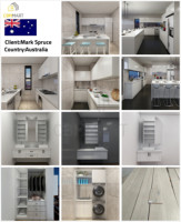CBMMart Personnalisation gratuite Armoires de cuisine classiques bleues en pierre de quartz avec évier Ensemble table îlot de cuisine Armoire