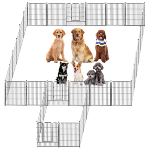 Enclos extérieur rond extensible en métal noir pour animaux de compagnie, clôture solide moderne avec fermeture auto-agrippante pour jardin - Product Image 5