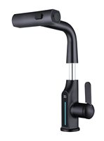 Robinet de lavabo cascade intelligent thermostatique chaud/froid à levage, monocommande, monotrou, noir, avec affichage numérique, de haute qualité et au design moderne