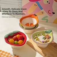 Ensemble de vaisselle en céramique de haute qualité, motif dessin animé mignon, compatible micro-ondes, sous glaçure, comprenant des bols à nouilles et des assiettes plates