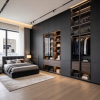 Armoire-penderie moderne de luxe en bois de haute qualité sur mesure avec éclairage LED et portes vitrées pour la décoration intérieure de villa