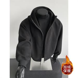 เสื้อคาร์ดิแกนมีฮู้ดคอสูงผู้ชายแขนบานหนาซิปด้านหน้าพิมพ์ลายเสื้อกีฬาฤดูหนาวสไตล์อเมริกัน - Product Image 1