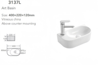 Cuvette suspendue murale d'art de petite taille en forme de rainure cannelée glaçure cuvette en céramique évier de lavabo de comptoir pour salle de bain